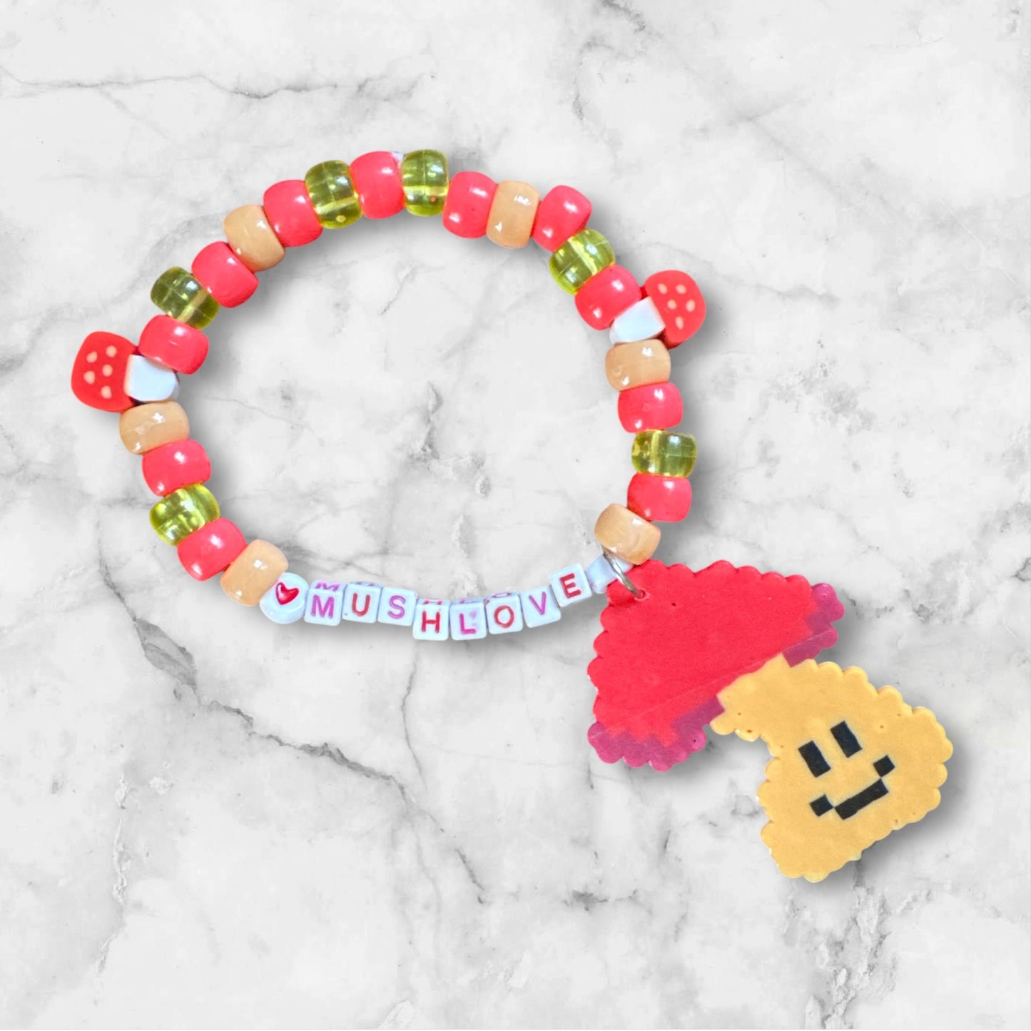 “MushLove” Kandi Perler Bead Charm Bracelet