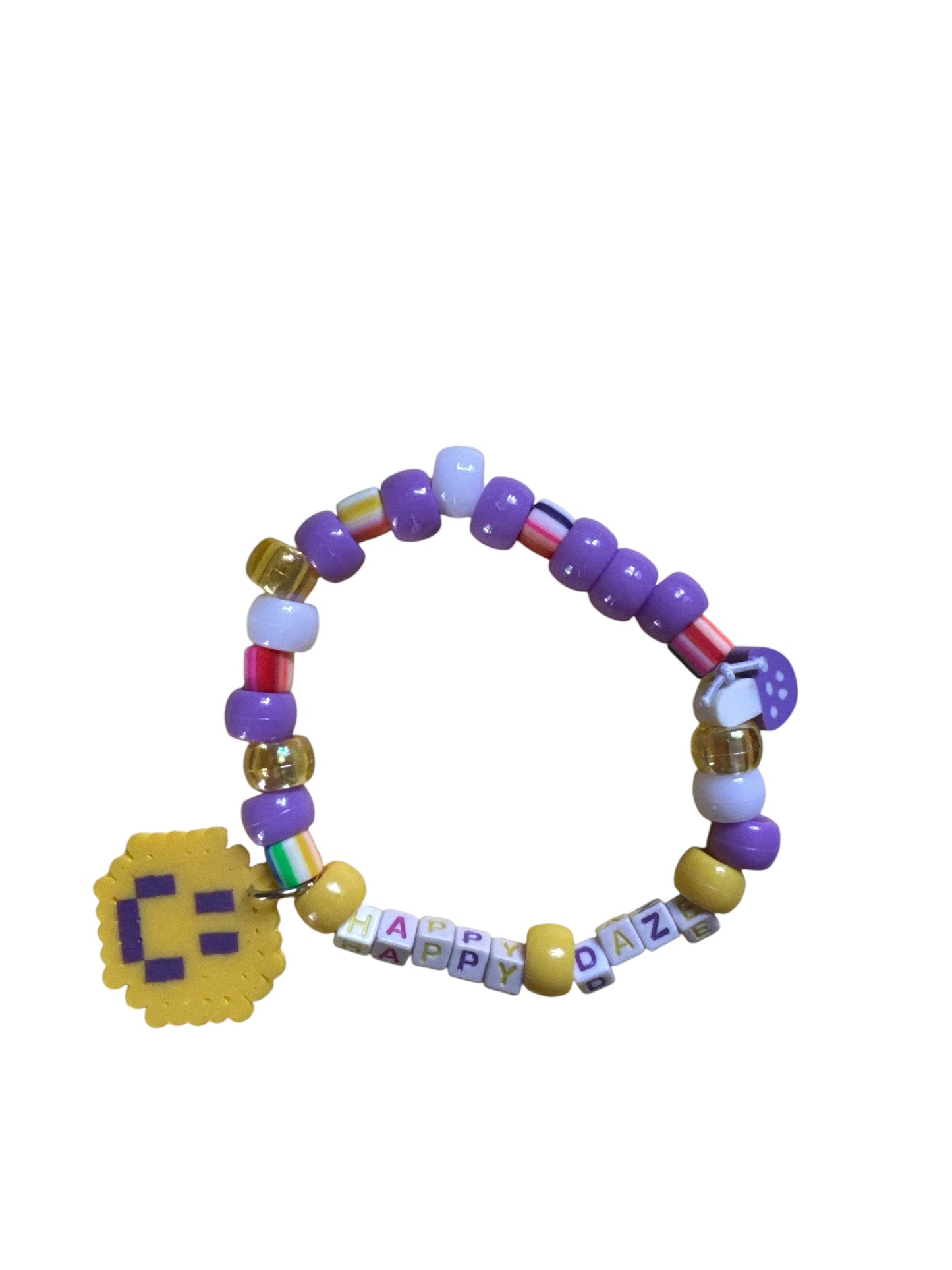 “Happy Daze” Mini Smiley Perler Bead Charm Kandi Bracelet