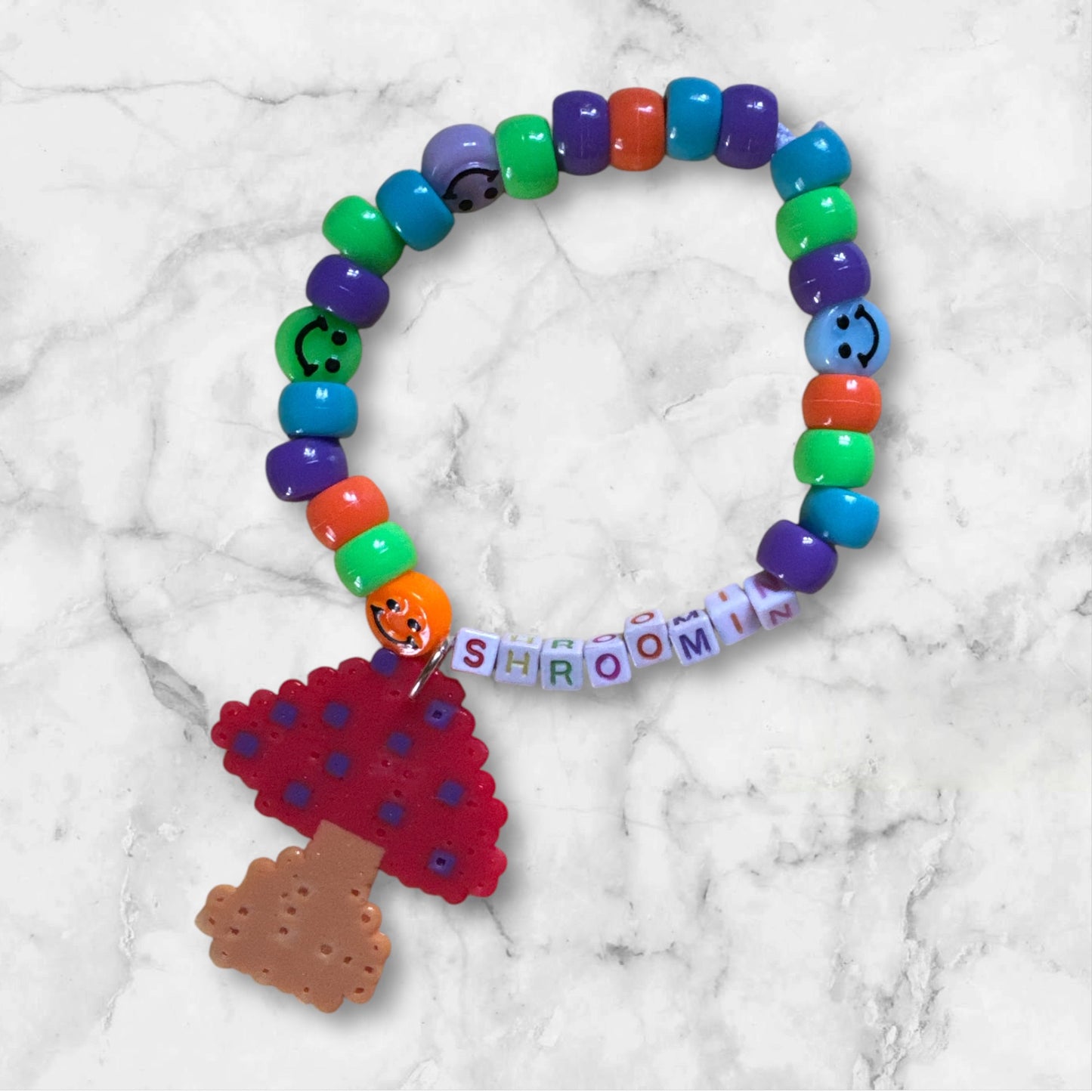 “Shroomin” Mini Perler Charm Kandi Bracelet