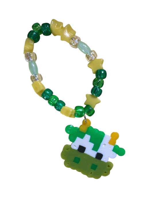 Green Cow Small Perler Charm Kandi Bracelet