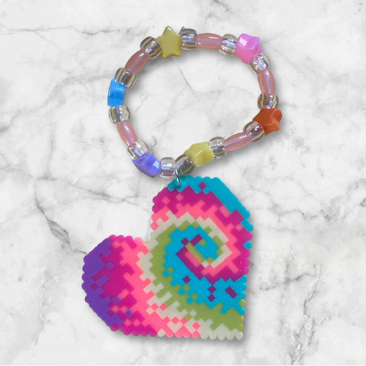 Mini Perler Bead XL Heart Charm Kandi Bracelet