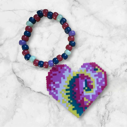 Mini Perler Bead XL Heart Charm Kandi Bracelet