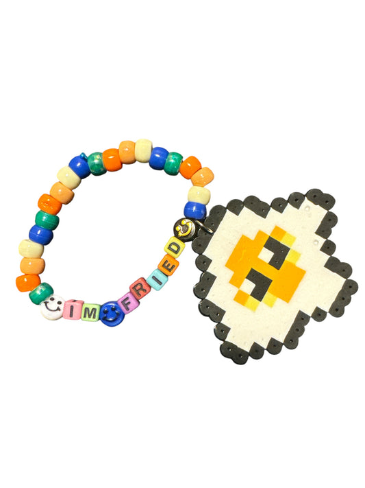 “I’m Fried” Egg Perler Kandi Bracelet